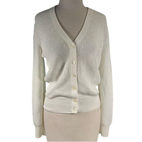 J.Crew Women’s Shimmer Ribbed Wrap Cardigan Sweater Size Medium Ivory White NWOT - Picture 1 of 10